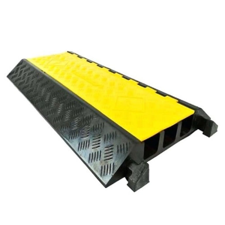 Cable Protector Bump 900 × 500 × 70 mm | Heavy‑Duty Rubber Cable Ramp with Hinged Yellow Lid | 2–5 Channel Vehicle Load Protection